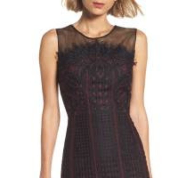 Maggy London Etch Floral Sheath Dress Size 4 Wine - Picture 2 of 2